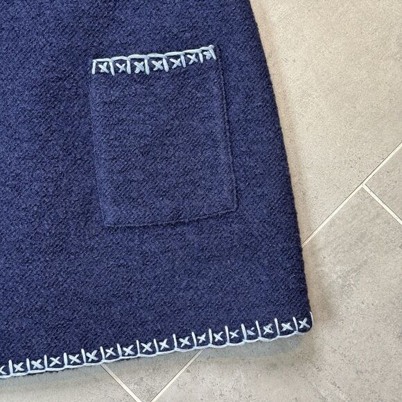 STS Sail to Sable Dark Blue Tweed Wool Blend Shift Dress Size 8 Short Sleeve - Picture 3 of 14